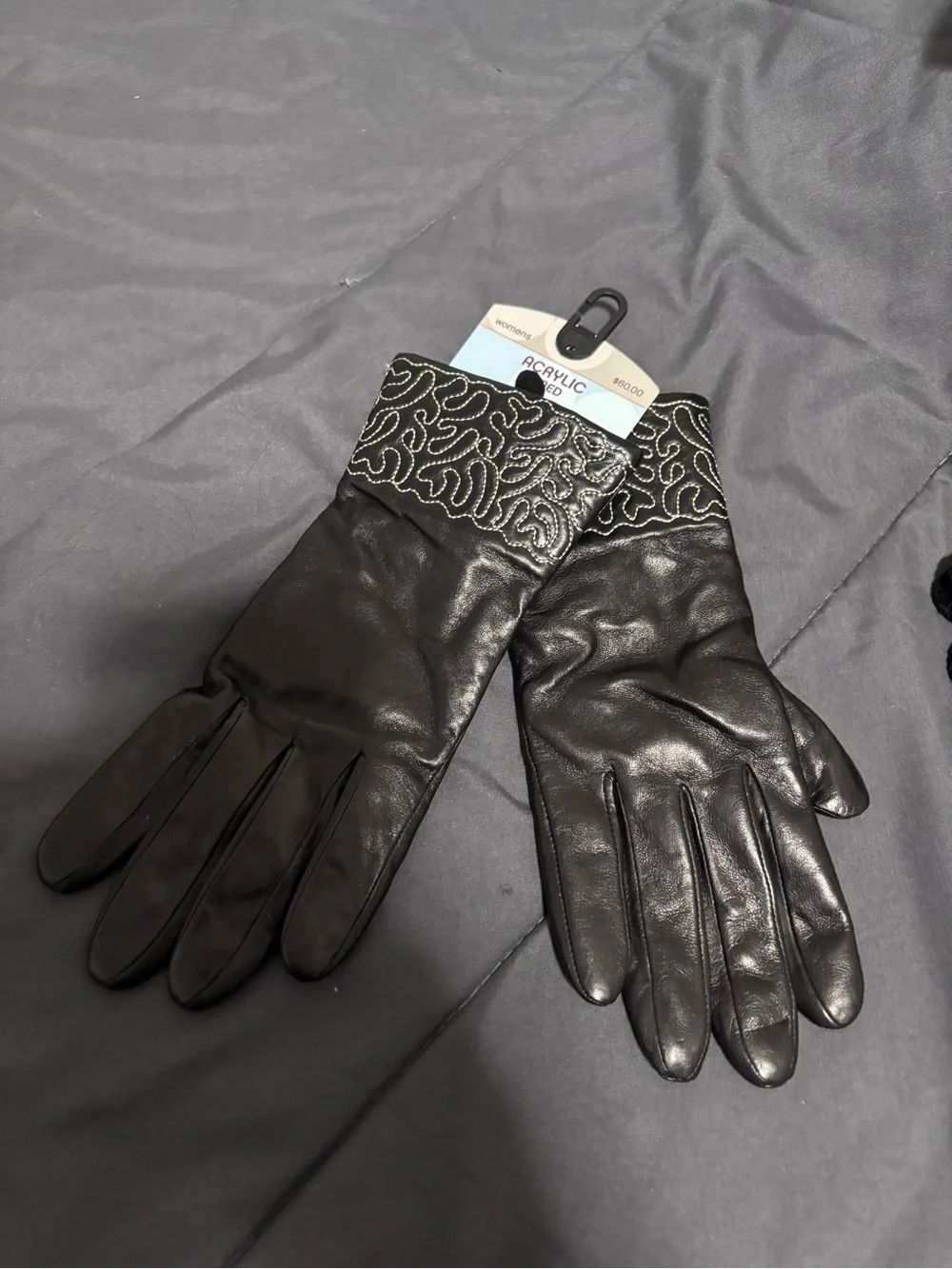 Wilsons Leather Black Leather Gloves with Embroidered Cuff Detail